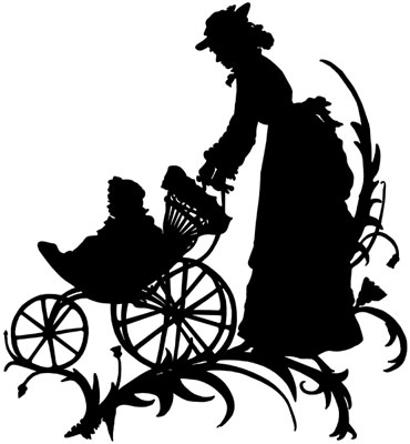Silhouette of a Woman Pushing a Baby Buggy